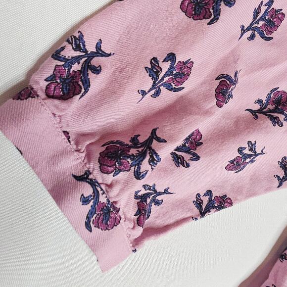 PureJill L Petite Organic Cotton Pink n blue floral Seashell Buttondown blouse - Picture 12 of 14